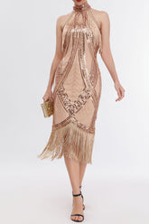 Black 1920s Dress Keyhole Sequin Fringe Gatsby Dress